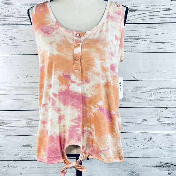 Style & Co. Tops - Style & Co Small Tank Top Tie-Dye Stretch Button V-Neck Tie Front Lightweight